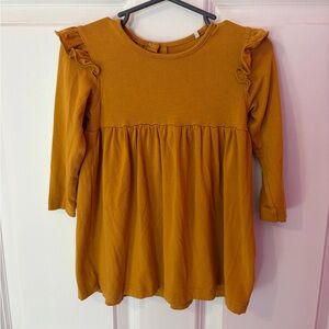 Coccoli Girls Ruffle Shoulder Dress - Mustard Yellow